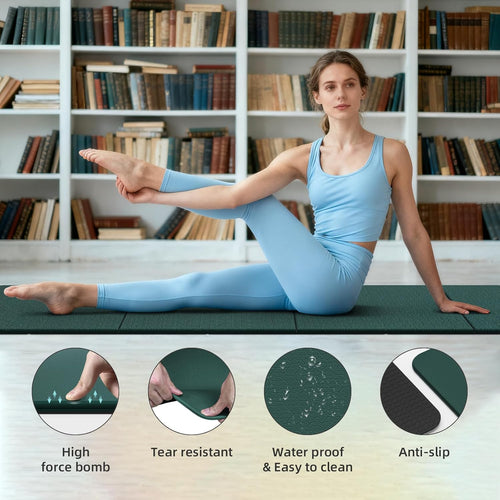 Foldable TPE Yoga Mat Thick 10Mm,75" X40"Extra Large Exercise Mats | Stretch Mat Non-Slip Fitness Folding Mat Easy to Carry,Wide Gym Mats for Women Men Suitable for Home Workout Travel Pilates